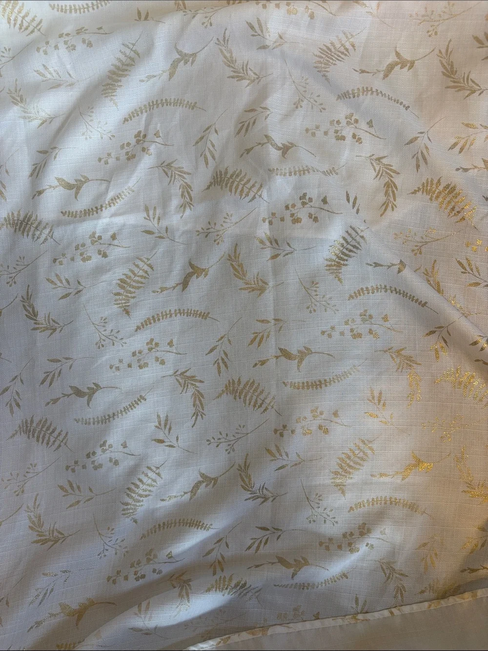 Neutral Botanical Print Curtain Panel - Cream with Gold Leaf Pattern